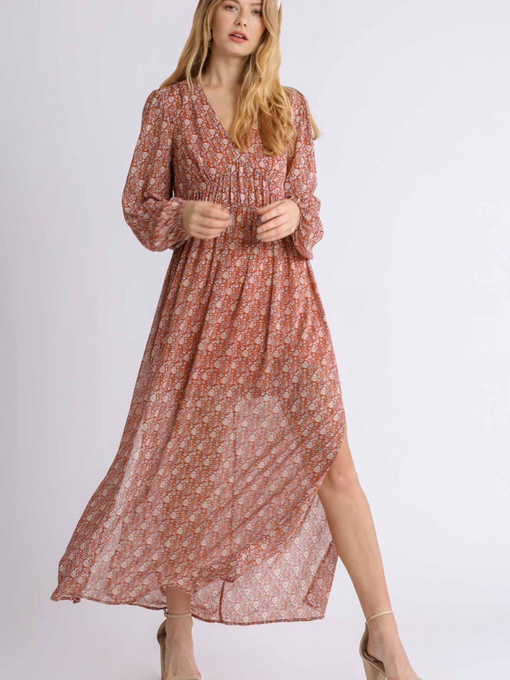 NWT Umgee Boho Floral V-Neck Maxi Dress